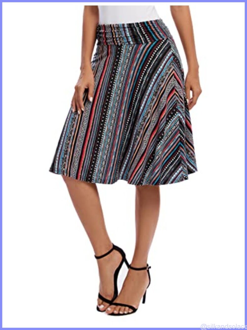 Ruched High Waist Midi A-Line Flared Skirt